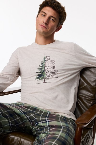 Penti Men's Pine Forest Plaid Pants Long Sleeve Pajama Set