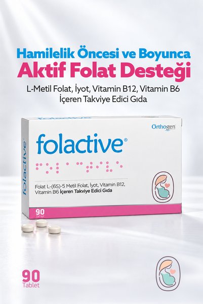 Orthogen Folactive 90 Tablet |Metil Folat, İyot, Vitamin B12 ve B6 İçeren Tak...