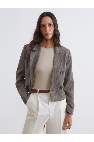 LC Waikiki Jachetă blazer cropped pentru femei cu model „I Kazayağı” de la Fr...