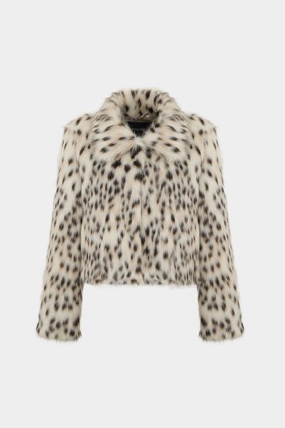 Açelya Okcu Premium Leopar Desen Bebe Yaka Suni Kürk Kadın Ceket