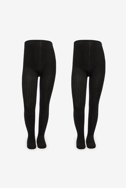 Penti Girl's Pretty Rib 2-Piece Black Pantyhose