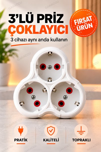 garaccu 3 lü Topraklı Kablosuz Golyat Priz Çoğaltıcı 1 Adet, Golyat Piriz, Üç...