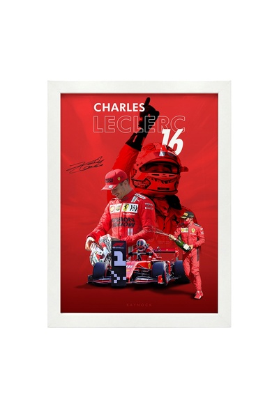 KAYNOCK Charles Leclerc, Scuderia Ferrari, Formula 1, Poster Tablo Beyaz Çerçeve