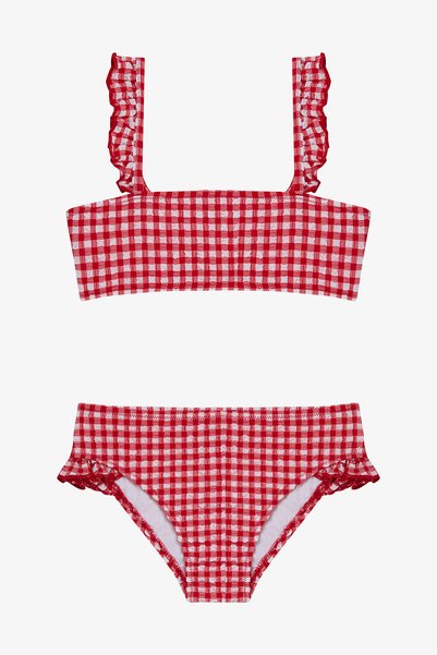 Penti Kız Çocuk Gigham Kareli Fırfırlı Bandeau Bikini Takımı