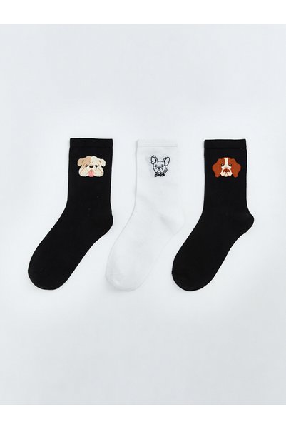 LC Waikiki Quality Pieces from Çelebi Store Dog Embroidered Women's Socks 3-P...