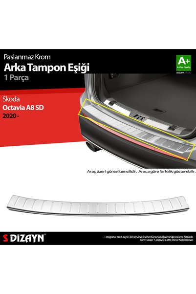 S Dizayn S-Dizayn Skoda Octavia 4 A8 ile Uyumlu Sedan Krom Arka Tampon Eşiği ...