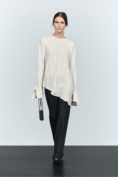 Massimo Dutti Asimetrik yarasa kollu dökümlü bluz