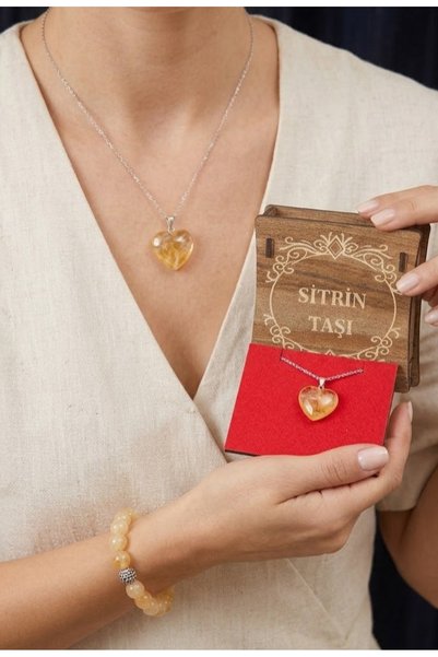 Vera Food Natural Citrine Stone Necklace and Bracelet
