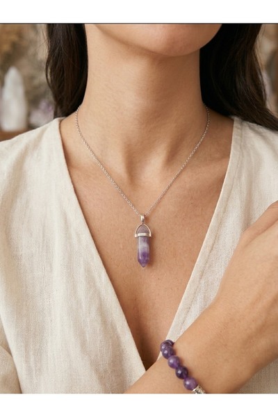 Vera Food Natural Amethyst Stone Necklace and Bracelet