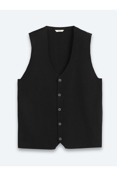 Kip Black Regular Fit Casual Knitted Sweater Vest