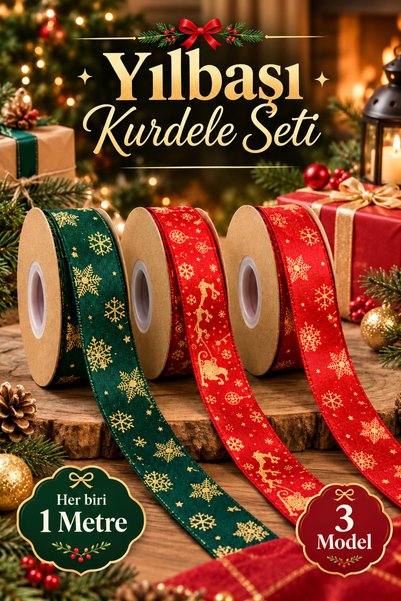 RIVEND Set of 3 Christmas Ribbons, 2.5 cm X 1 Meter. |   Christmas Snowflake ...
