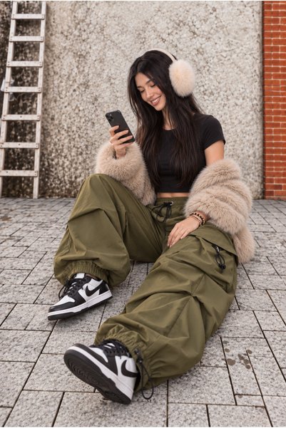 WeShaya New season, unisex, tactical y2k, khaki, pocketed, extra loose cargo ...