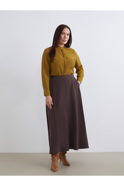 LC Waikiki TWO MT SHOP QUALITY LCW Grace Brown Gabardine Straight-Cut Long Wo...