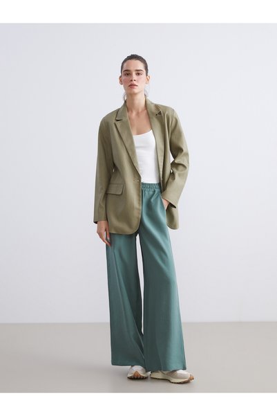 LC Waikiki LCW Vision Green-Striped Straight, Loose, and Wide-Leg Women's Pan...