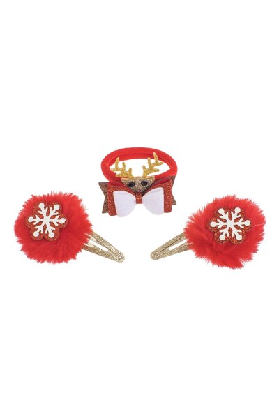 DD SHOP Set accesorii par de Craciun, 3 bucati, clame cu pompoane rosii si fu...