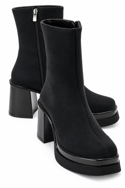 stato VALENA Black Nubuck Women's Platform Heeled Boots
