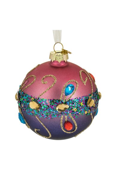 DD SHOP Ornament Brad de Craciun Glob din Sticla Roz Mov Mat cu Margele Ø8cm