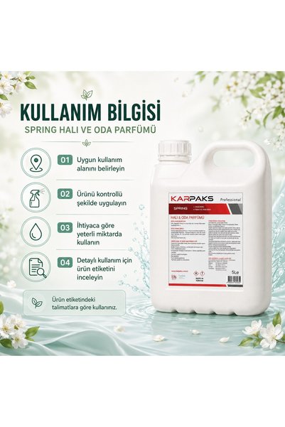 KARPAKS Spring Halı ve Oda Parfümü 5 L Bahar Esintili Ferah Koku Profesyonel Kullanım