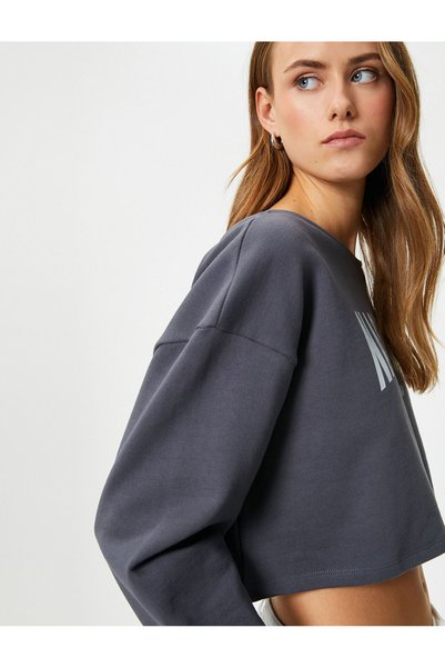 Koton Crop Sweatshirt Printed Long Sleeve Cotton