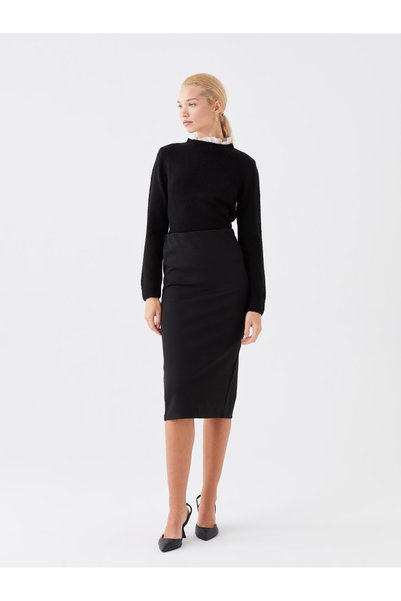 LC Waikiki Two Mt Shop Quality Lcw Vision Black Plain Midi Women's Skirt