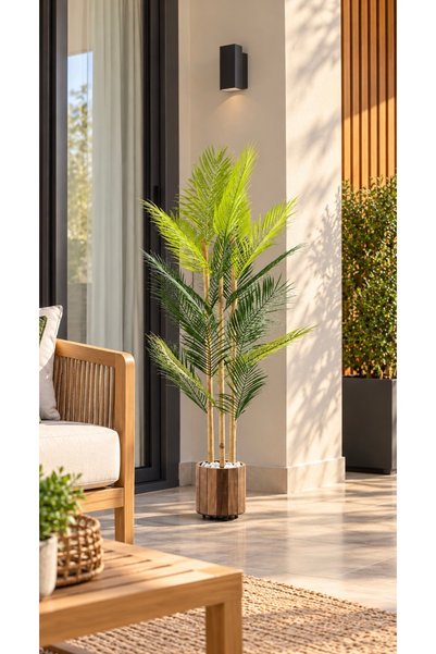 Bahçem Yapay Çiçek Areka Ağacı Palmiye Ağacı Bambu Gövdeli Ahşap Saksılı 18 Y...