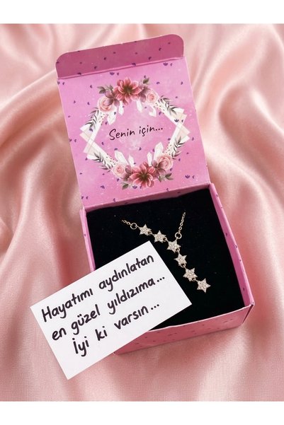 Yıldızlı gümüş kolye sevgiliye hediye özel kutulu