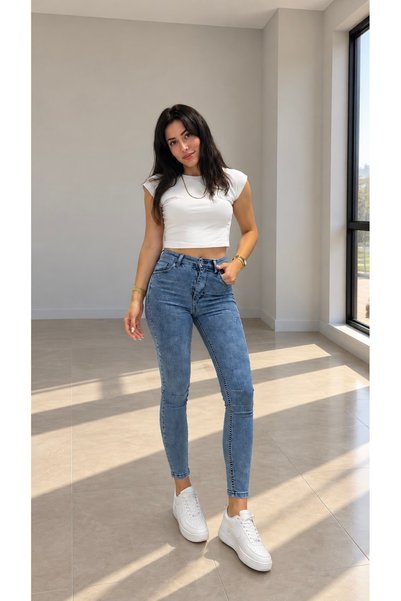 St.Poll PANTALONI BLUZONI BLUE SKINNY FIT CU TALIE ÎNALTĂ DIN LYCRA