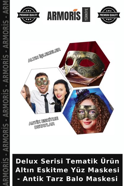 Armoris Deluxe Series Themed Products: Gold-Toned Face Mask - Antique-Style B...