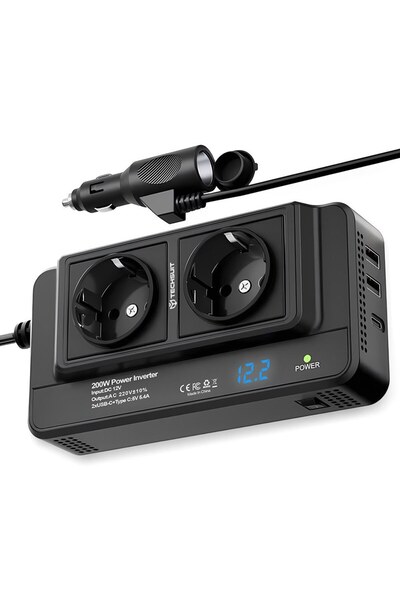 VU-TEK Techsuit - Invertor auto PowerDriveX (IA2) - Tip-C, 2x USB-A, 2x Prize...