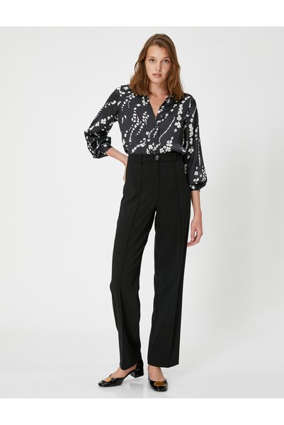 Koton Floral Shirt Long Sleeve Buttoned Classic Cuff Collar