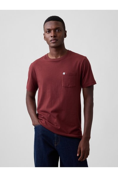 GAP Erkek Koyu Kırmızı Organik Pamuk Cepli T-Shirt