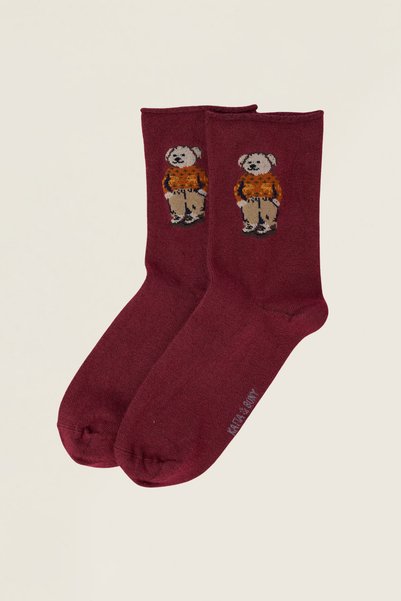 Katia&Bony Șosete de damă cu model Teddy, fără elastic, roșu Claret