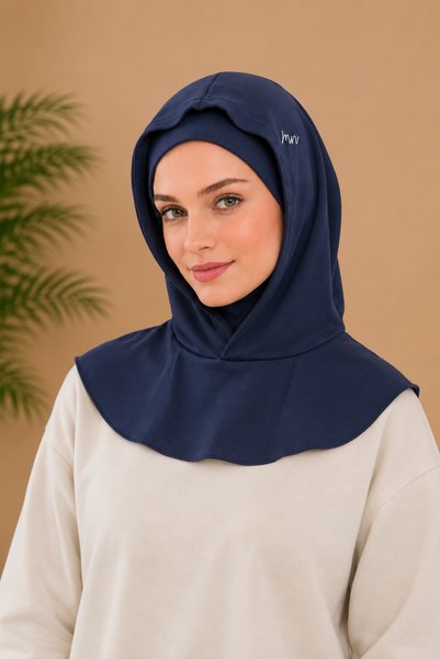 Merve Nayir Lacivert Kapüşonlu Pratik Bone Athletic Hijab Spor Tesettür Bone ...