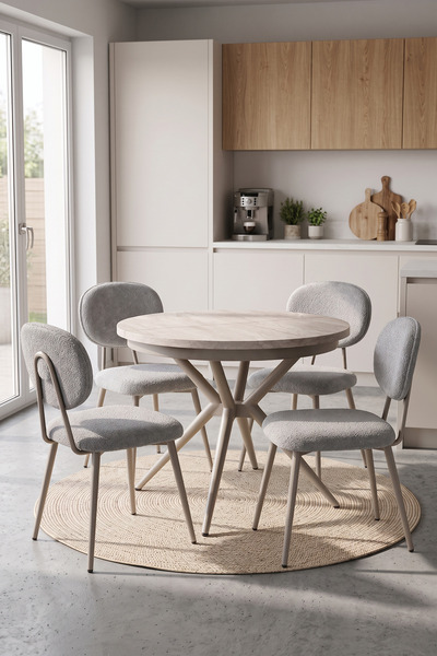 Canisa Novax Serisi MDF 103x103 Traverten Açılabilir Mutfak Masası Takımı 4 A...