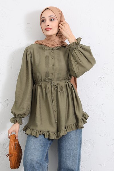 zenne Collared Ribbed Shirt Y0109 - Khaki