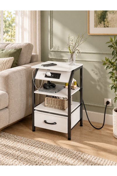 Venpara Bedside Table with Charging Station, Multifunctional Nightstand with ...