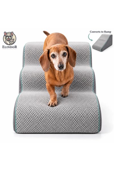 Elindor Scara si Rampa 2 in 1 Elindor®, 3 Trepte Curbate pentru Caini si Pisi...