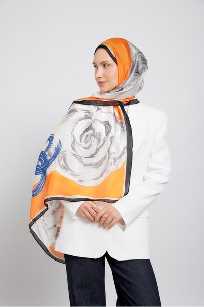 diorel BloomRing Vual İpek Şal Turuncu