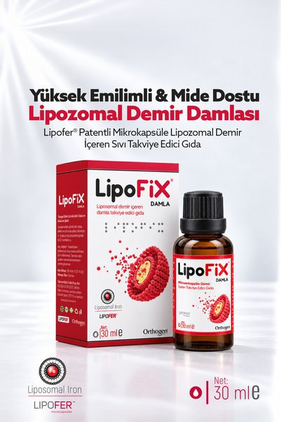 Orthogen LipoFix Damla 30 ml | Mikroenkapsüle Demir İçeren Takviye Edici Gıda