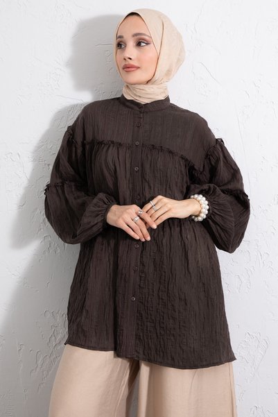 zenne Layered Ruched Shirt Y0098 - Brown
