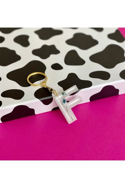Gift Moda White Epoxy Keychain with Special Real Dried Flowers