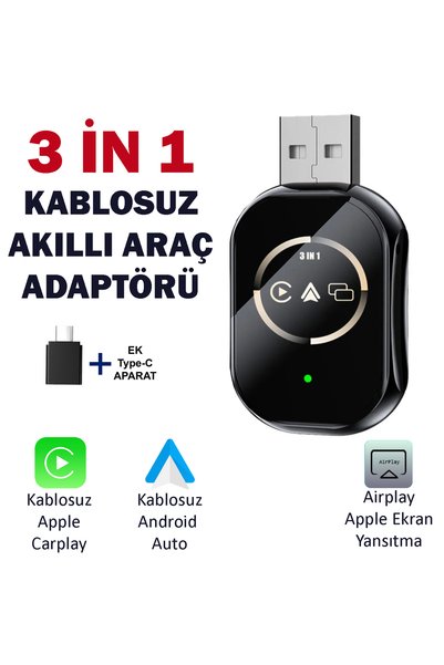 RADOON Yeni Tasarım Mini Kablosuz Carplay Usb ve Type-c Uyumlu Araç Multimedy...