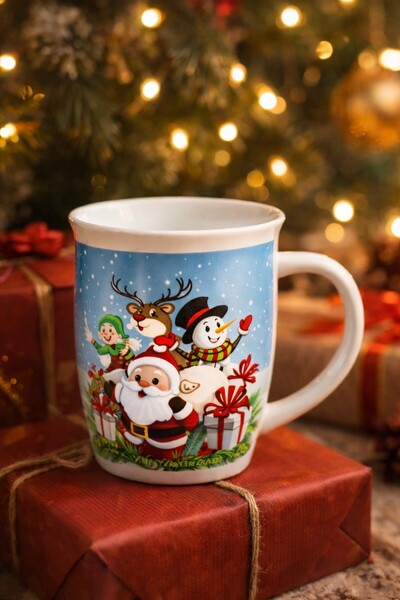 DD SHOP Cana de Craciun din ceramica alba, design Mos Craciun cu prieteni, 39...