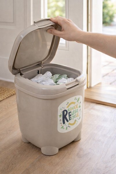 DD SHOP Cos de Gunoi din Plastic Bej cu Frunze 4L - Bucatarie, Organizare-Cur...