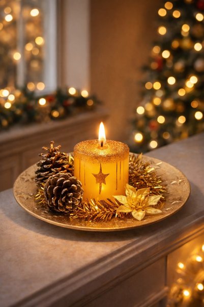 DD SHOP Decoratiune de Craciun cu Lumanare Aurie 14cm - Decoratiuni Platouri ...