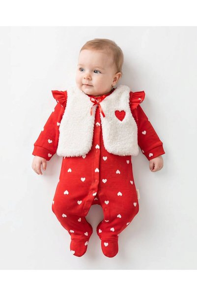 Valia Baby Lovebom Plush Vested Heart-Shaped Baby Girl Romper