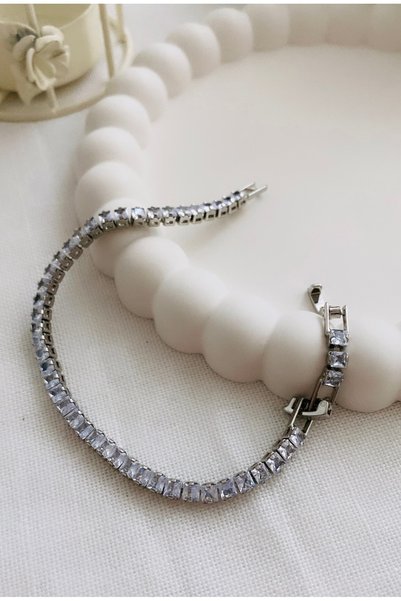 Zümrüt OyuncakStore Silver Steel Square-Cut Waterway Bracelet—Stainless Steel...