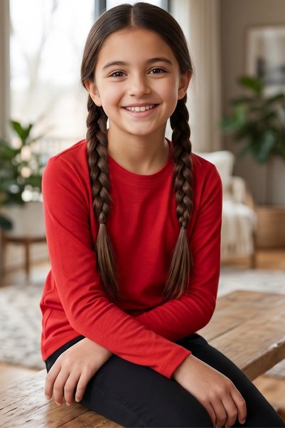 MK Mukko Kids Червена детска тениска с дълги ръкави – базова тениска от памук...