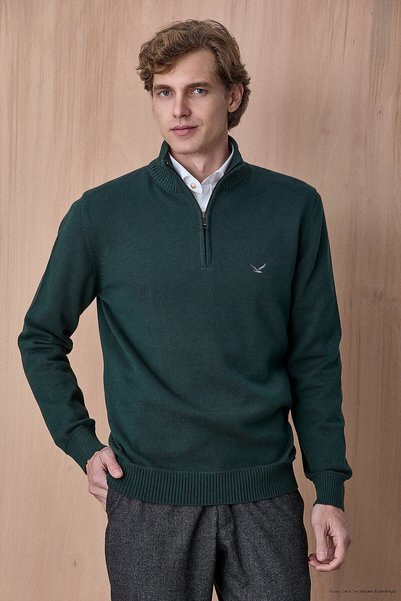 SMILE Advent Troyar Dark Green 100% Cotton Zippered Knitwear