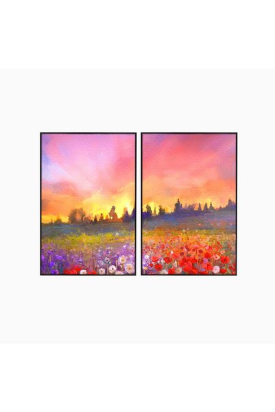 Luxcanva Set 2 Tablouri Canvas Vara Pe Campul Cu Flori 160x120 cm (2 x 80x120...